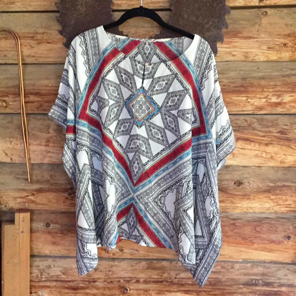 Poncho Like Native Print Blouse